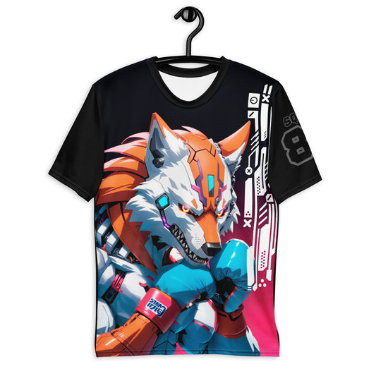 Men's t-shirt with a cybernetic wolf in boxing gloves print