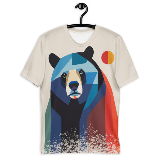 Men's geometric bear t-shirt, modern art bear graphic, colorful abstract animal tee.