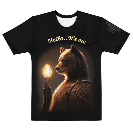luminous bear t-shirt, bear holding lamp tee, men's enchanted graphic top