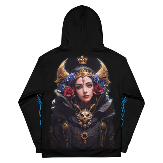 Regal Elegance Hoodie with Queen Crown and Roses Design