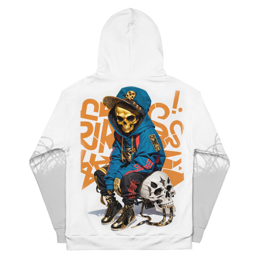 Golden Skull Hoodie with Blue Accents