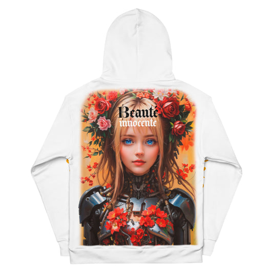 Women's floral cyber beauty hoodie, cybernetic woman with roses design, futuristic and floral women's hoodie.
