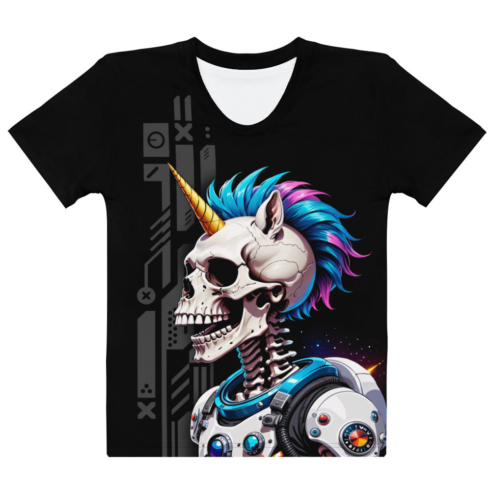 cyber unicorn skull t-shirt, men's tech fantasy graphic top, rebel unicorn design tee.